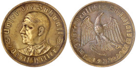 Medaillen
Drittes Reich
Bronzemedaille 1933, Bayer. Hauptmünzamt, auf Hitler und die Machtergreifung. Büste Hitler l./ Adler mit Hakenkreuz auf Brus...