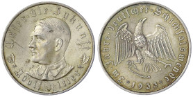 Medaillen
Drittes Reich
Silbermedaille 1933, Bayer. Hauptmünzamt, auf Hitler und die Machtergreifung. Büste Hitler l./ Adler mit Hakenkreuz auf Brus...