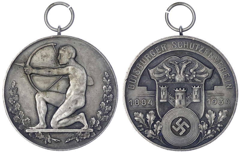 Medaillen
Drittes Reich
Tragbare, versilberte Bronzemedaille 1934. Duisburger ...
