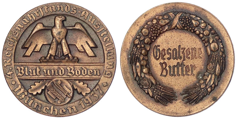 Medaillen
Drittes Reich
Bronzierte Zinkmedaille 1937. Reichsnährstandsausst. M...