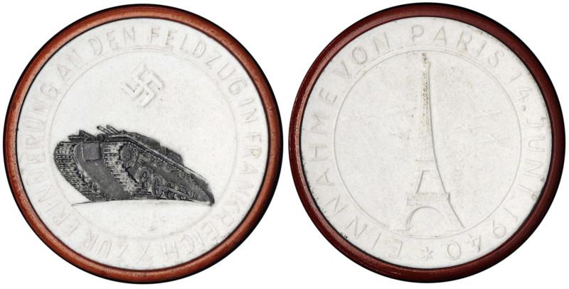 Medaillen
Drittes Reich
Porzellanmedaille Einnahme von Paris 1940, weiß. Rand ...