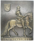 Medaillen
Eisenguß
Düsseldorf
Eins., rechteckige Eisengussplakette 1951 zur 75 Jf. der Firma Henkel. 225 X 270 mm. vorzüglich