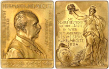 Medaillen
Medicina in Nummis
Personenmedaillen
Helmholtz, Hermann von, 1821-1894
Rechteckige Bronzeplakette 1894 v. Tautenhayn, a.d. 66. Versammlu...