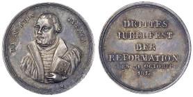 Medaillen
Reformation
Deutschland
Luther, Martin, *10.11.1483 Eisleben, +18.2.1546 Eisleben
Silbermedaille 1817 von Loos, a.d. 300 Jf. der Reforma...