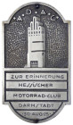 Medaillen
Sport
Auto- und Motorsport
Versilberte Bronze-Motorrad-Plakette 1925. ADAC, zur Erinnerung Hessischer Motorrad-Club Darmstadt. Darstellun...