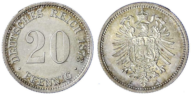 Reichskleinmünzen
20 Pfennig kleiner Adler, Silber 1873-1877
1873 A. fast Stem...