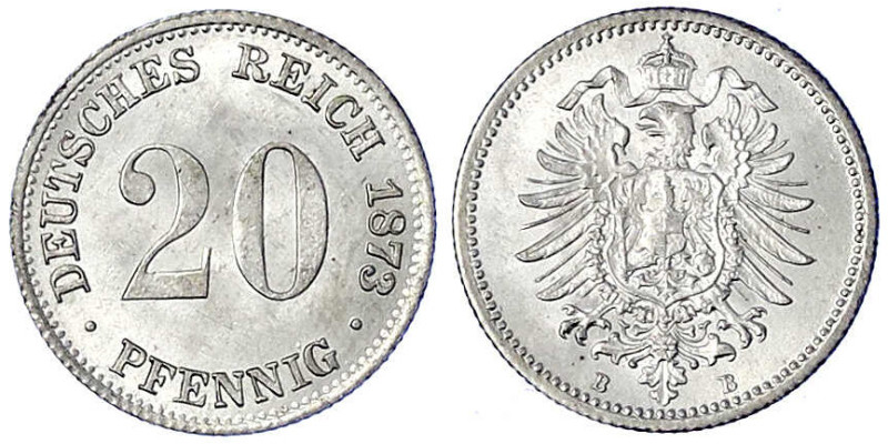 Reichskleinmünzen
20 Pfennig kleiner Adler, Silber 1873-1877
1873 B. fast Stem...