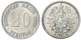 Reichskleinmünzen
20 Pfennig kleiner Adler, Silber 1873-1877
1873 C. vorzüglich/Stempelglanz, selten. Jaeger 5.
