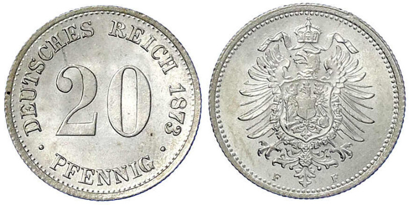Reichskleinmünzen
20 Pfennig kleiner Adler, Silber 1873-1877
1873 F. fast Stem...