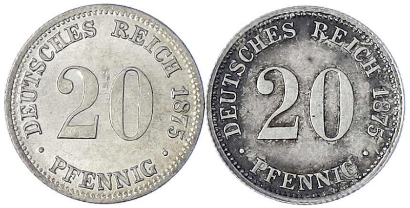 Reichskleinmünzen
20 Pfennig kleiner Adler, Silber 1873-1877
2 Stück: 1875 A u...