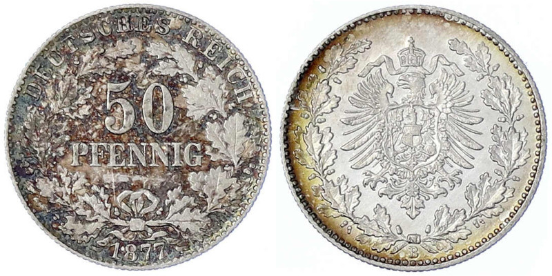 Reichskleinmünzen
50 Pfennig kl. Adler Eichenzweige Silber 1877-1878
1877 B. g...