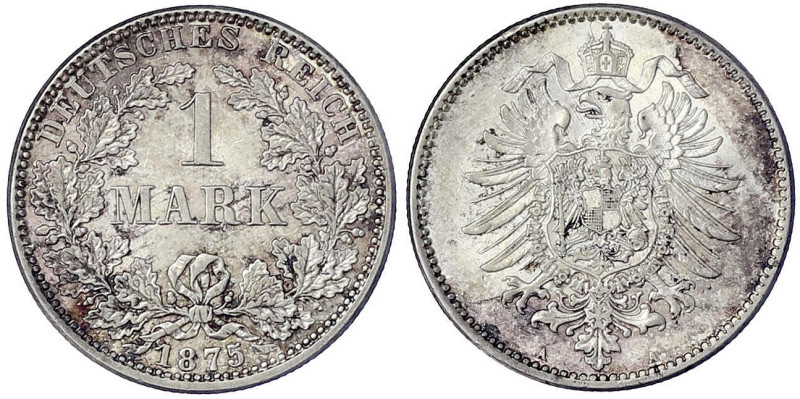 Reichskleinmünzen
1 Mark kleiner Adler, Silber 1873-1887
1875 A. fast Stempelg...