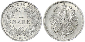 Reichskleinmünzen
1 Mark kleiner Adler, Silber 1873-1887
1882 H. vorzüglich/Stempelglanz, selten in dieser Erhaltung. Jaeger 9.