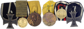 Orden und Ehrenzeichen
Deutschland
Deutsche Länder, bis 1918
Dreier-Ordenspange: EK II 1870, Kriegsdenkmünze 1870/71 mit 7 Gefechtsspangen (Weissen...