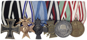 Orden und Ehrenzeichen
Deutschland
Deutsche Länder, bis 1918
Sechser-Ordenspange: EK II 1914, Bayern MVK III. Klasse mit Schwertern, Ludwigskreuz 1...
