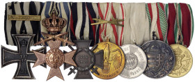 Orden und Ehrenzeichen
Deutschland
Deutsche Länder, bis 1918
Siebener-Ordenspange: EK II 1914 mit Gefechtsspange Ypern, Bayern MVK III. Klasse mit ...