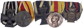 Orden und Ehrenzeichen
Deutschland
Deutsche Länder, bis 1918
Baden, 2 Ordensspangen: Dreierspange mit EK II 1914, Baden Verdienstmed., Ehrenkr. f. ...