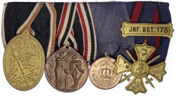 Orden und Ehrenzeichen
Deutschland
Deutsche Länder, bis 1918
Vierer-Ordenspange: Kyffhäuser-Denkmünze, Ehrendenkmünze des Weltkrieges, Reserve Land...