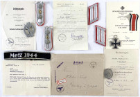 Orden und Ehrenzeichen
Deutschland
Drittes Reich, 1933-1945
Nachlass des Unteroffiziers Walter Kreft, 6./Gren. Rgt. 426, bestehend aus: Ärmelband M...