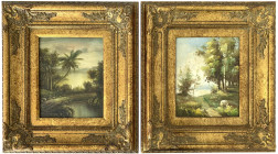 Varia
Bilder
Ölbilder und Gemälde
2 Landschaftsgemälde, Öl auf Holz: tropische Landschaft mit Palme am Fluß; Wiese mit Birke etc. Beide unsigniert ...