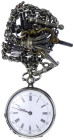 Varia
Uhren
Taschenuhren
Frackuhr vor 1886. Silber, Schlüsselaufzug, Zylinderhemmung 8 Steine. 33 mm. Mit versilberter Uhrenkette (Länge 66 cm) und...