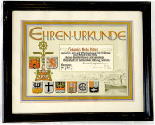 Literatur
Drittes Reich, 1933-1945
Ehren-Urkunde der Industrie- und Handelskammer Hannover vom 1. Juli 1941. Verliehen an "Fräulein Berta Ritter" fü...