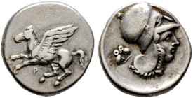 Korinthia. Korinthos 
Stater 400-375 v. Chr. Pegasos nach links, darunter Koppa / Kopf der Athena mit korinthischem Helm nach rechts, links im Feld e...
