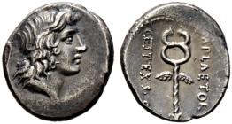 Römische Republik. M. Plaetorius M.f. Cestianus 69 v. Chr 
Denar -Rom-. Männlicher Kopf (Bonus Eventus?) nach rechts, dahinter Beizeichen / Geflügelt...