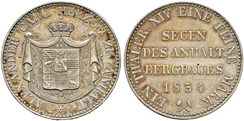 Anhalt-Bernburg. Alexander Carl 1834-1863 
Ausbeutetaler 1834. AKS 15, J. 59, T...