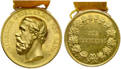Baden-Durlach. Friedrich I. 1852-1907 
Kleine goldene Zivilverdienstmedaille II. Klasse o.J. (verliehen ca. 1886-1908) von Christian Schnitzspahn (un...
