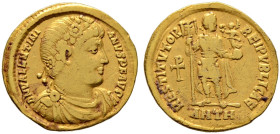 Kaiserzeit. Valentinianus I. 364-375 
Solidus 364/367 -Antiochia-. D N VALENTINIANVS P F AVG. Drapierte und gepanzerte Büste mit Rosettendiadem nach ...