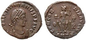 Kaiserzeit. Valentinianus II. 375-392 
Folles (AE-17 mm) 378/383 -Antiochia-. D N VALENTINIANVS P F AVG. Drapiertes Brustbild im Harnisch mit Perldia...