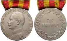 Baden-Durlach. Friedrich II. 1907-1918 
Silberne Rettungsmedaille o.J. (verliehen 1909-1918) von Rudolf Mayer. Brustbild in Uniform nach links / "FÜR...