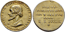 Badische Personen. Melanchthon, Philipp * 1494, † 1560 
Altvergoldete Silbermedaille 1543 von Friedrich Hagenauer. Bärtige Büste des Reformators nach...