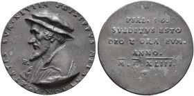 Badische Personen. Melanchthon, Philipp * 1494, † 1560 
Bleimedaille 1543 von Friedrich Hagenauer. Ähnlich wie vorher. Habich 652, Schnell 436 (in Br...