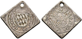 Bayern. Maximilian I. als Kurfürst 1623-1651 
Klippenförmiger Abschlag von den Stempeln des Halbbatzen 1624 -Heidelberg-. Für die Rheinpfalz. Hahn - ...