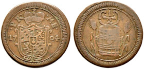 Bayern. Maximilian II. Emanuel 1679-1726 
Cu-Marke zu 1/2 Fass 1704 des Kurfürstlichen Brauhauses in Mering (bei Augsburg). Gekrönter Wappenschild zw...