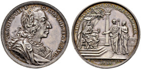 Bayern. Karl Albrecht 1726-1745 
Silbermedaille 1742 von A.R. Werner und J.L. Oexlein, auf die Kaiserwahl zu Frankfurt/M. Belorbeertes Brustbild im H...