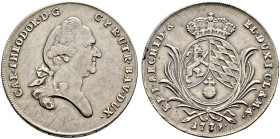 Bayern. Karl Theodor 1777-1799 
1/2 Konventions-Wappentaler 1779 -München-. Variante ohne Rosette unter dem Kopf. Hahn 344, Witt. 2368. kleine Kratze...