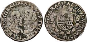 Belgien-Brabant. Albert und Isabella 1598-1621 
Gulden zu 20 Stuivers 1599 -Antwerpen-. Delm. 235, Vanhoudt 586 (R1), vGH 287. selten, Schrötlingsfeh...