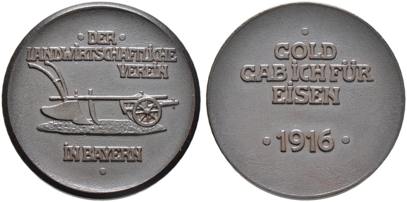 Bayern. Ludwig III. 1913-1918 
Eisenmedaille 1916 unsigniert, des Landwirtschaf...