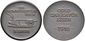 Bayern. Ludwig III. 1913-1918 
Eisenmedaille 1916 unsigniert, des Landwirtschaftlichen Vereins in Bayern, als Ausgleich für die Abgabe der silbernen ...
