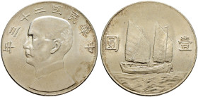 China-Republik. Erste Republik 1912-1949 
Dollar Jahr 23 (1934). Sun Yat-Sen. Y. 345, L./M. 110. leichte Tönung, minimale Kratzer, vorzüglich-prägefr...
