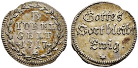 Biberach, Stadt. 
Kleine Silbermedaille 1717 unsigniert, auf das Reformationsjubiläum. "B/IUBEL/GELT/+1717" im Blätterkranz / "Gottes/Wort bleibt/Ewi...