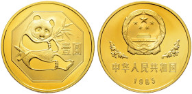 China-Volksrepublik. 
1 Yuan 1983. Bronze. Sitzender Panda mit Bambuszweig im Achteck. KM 85. Prachtexemplar, verkapselt, Polierte Platte