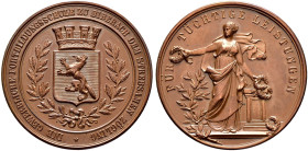 Biberach, Stadt. 
Bronzene Prämienmedaille o.J. von W. Mayer (unsigniert), der Gewerblichen Fortbildungsschule. Mauerkrone über Stadtwappen im offene...