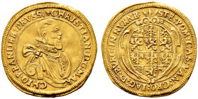 Brandenburg-Bayreuth. Christian 1603-1655 
Dukat o.J. (um 1630) -Nürnberg-. Münzmeister Hans Putzer von Putzenau. Brustbild im Harnisch mit umgelegte...