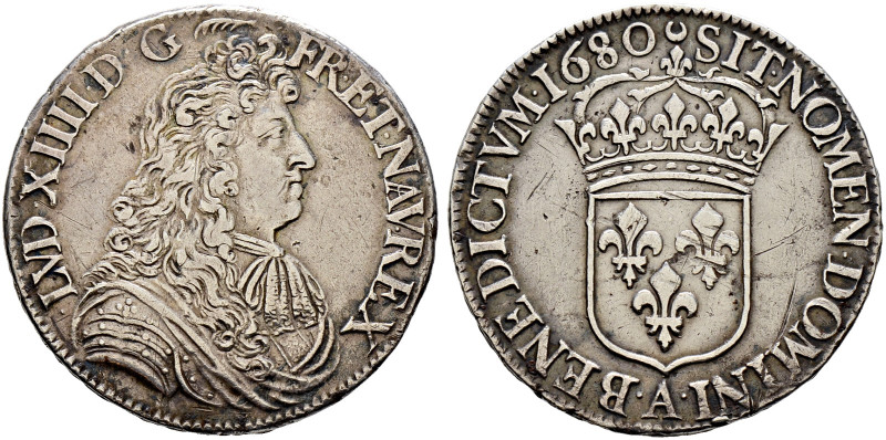 Frankreich-Königreich. Louis XIV. 1643-1715 
Ecu á la cravate 1680 -Paris-. Bru...