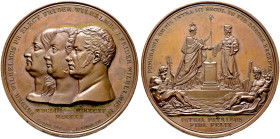 Brandenburg-Preußen. Friedrich Wilhelm III. 1797-1840 
Bronzemedaille 1815 von A.F. König, auf die Vereinigung mit Pommern. Die Büsten der drei preuß...