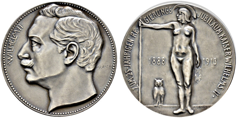 Brandenburg-Preußen. Wilhelm II. 1888-1918 
Mattierte Silbermedaille 1913 von A...